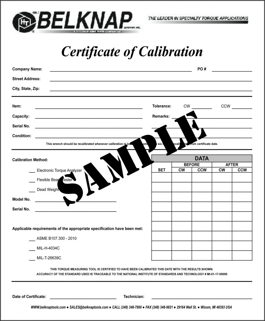 Certificate of Calibration for Web